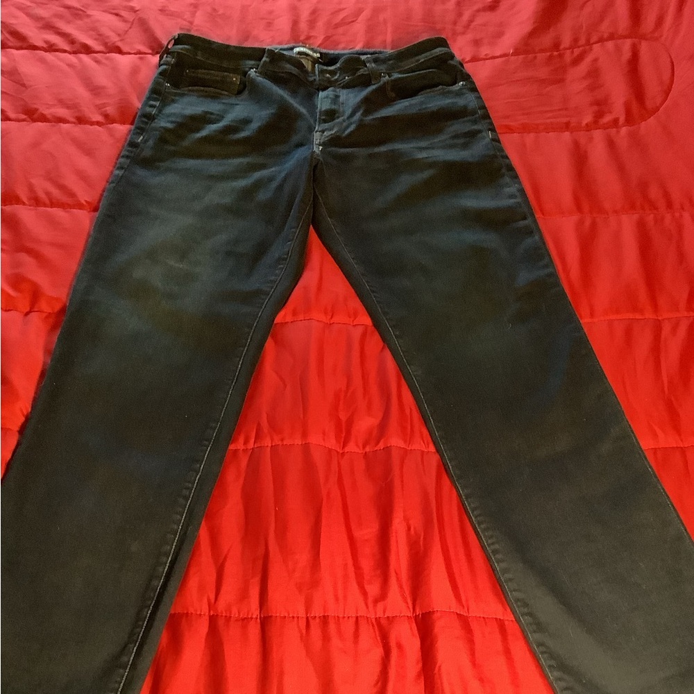 Express Jeans Men’s 34x34 Straight Leg Classic Fit Distressed Dark Blue Jeans